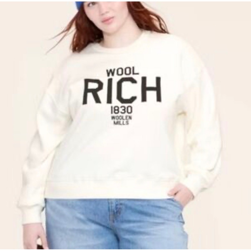 Woolrich 1830 Woolen Mills Graphic Sweatshirt Cream Cotton Crewneck Womens Small